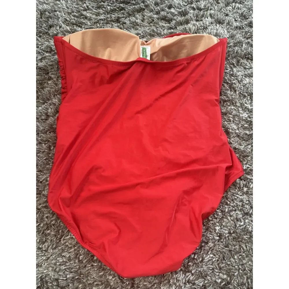 NWT J. Crew Gemma Ruched Strapless One Piece Bathing Swim Suit Adj Strap Size 22